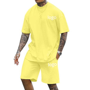 2023 Logo personnalisé hommes 100% coton ensembles courts 2 pièces en gros mode été survêtements t-shirt décontracté plus respirant - Product Image 1
