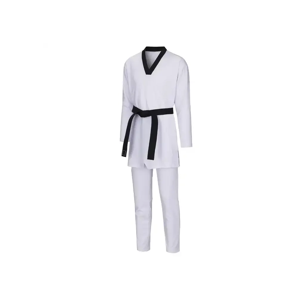 2024 matériel de haute qualité arts martiaux porter taekwondo Poly coton 65/35 uniforme blanc personnalisé marque Design tissu vêtements ensembles