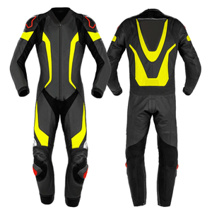 Combinaison de course de moto 1 pièce en cuir de vachette véritable pour homme Biker jaune noir imprimé respirant coupe-vent pour moto de course - Product Image 1