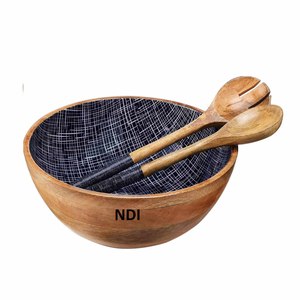 Bol de service décoratif sur mesure finition émaillée bol de service à soupe finition émaillée bol en bois - Product Image 6