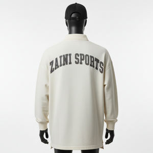 Polo de Punto de Algodón de Primera Calidad para Hombre, 240 GSM, Color Crema, Panel de Mezclilla con Apliques, Logotipo Personalizado - Product Image 2