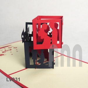 Love Cube 3D Pop up carte de voeux Couple créatif à la main papier creux cartes de sculpture - Product Image 2