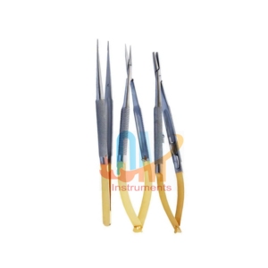 OMI Healthcare Supply Castroviejo Juego de microcirugía Juego de 3 piezas de portaagujas microquirúrgico Tijera y fórceps - Product Image 3