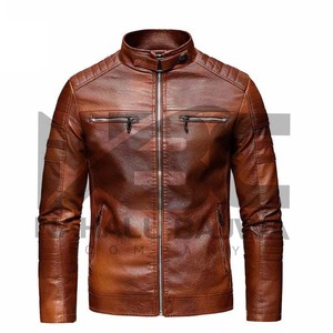 Men's Vintage <b>Stand</b> Collar <b>Motorbike</b> Leather Jackets Windproof Sportswear Plus Size - Product Image 1
