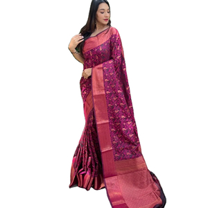 Saree en soie douce de haute qualité de Fab Zone Designer avec bordure de tissage Zari en cuivre Impression numérique indienne pour les fêtes d'adultes - Product Image 1