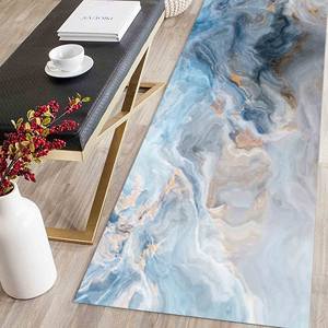 Tapis imprimé motif marbre bleu, facile à nettoyer, cadeau personnalisé, tapis en chenille - Product Image 4