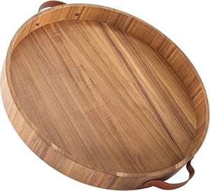 Grand plateau rond pour plateau de service en bois ottoman Plateaux décoratifs pour salon en bois - Product Image 1