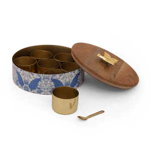 Wooden Masala <b>Box</b> for Kitchen Masala Dabba Spice Jars Storage <b>Box</b> with metal Containers and spoon Metal Jar for Dry Fruits - Product Image 5