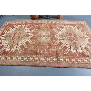 Alfombra turca Vintage clásica rojo Beige 5,6 X 9.2ft área grande lana látex respaldo abstracto para diseño de pasillo rectangular adolescente - Product Image 3