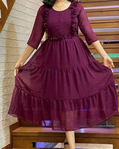 ชุดแมกซี่มาใหม่2022ผ้าจอร์เจียพิมพ์ลายดอกไม้สวยสีอ่อนสามชั้นมีระบายสไตล์แฟชั่นงานแต่งงานแฟนซี - Product Image 5