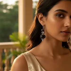 925 Silver Gemstone Jewelry Onyx & Garnet <b>Drop</b> <b>Earrings</b> Fashionable Accessories - Product Image 3