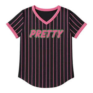 Camiseta de Béisbol a Rayas Negra para Mujer, Ropa de Hermandad Griega, Estilo Universitario Rosa y Verde, Elegante Ropa Griega - Product Image 3