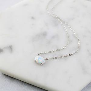 Silver Plated Silver Chain Tiny <b>Opal</b> Stone <b>Necklace</b> for Women's/Unisex/Children's Engagement & Wedding - Product Image 1