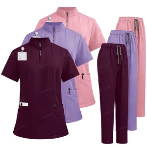 Conjunto de Top y pantalón con cordón y cuello en V de secado rápido para mujer, uniformes médicos de menta, tela satinada para médicos y enfermeras - Product Image 1