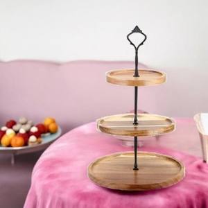 แท่นวางเค้กทำจากไม้และโลหะทรงกลมหรูหราพร้อมผิวสีทองสำหรับเสิร์ฟเค้กและอุปกรณ์ทำขนมเค้ก - Product Image 4