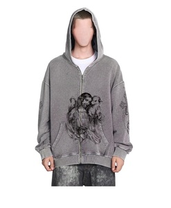 Custom Vintage <b>Men</b> Cotton Distressed Acid-Washed <b>Jacket</b> Hooded Zipper Bomber Metal Zipper & Pockets <b>jacket</b> for <b>men</b> - Product Image 4