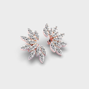 Luxury Marquise Cut Diamond Leaf Cluster Stud <b>Earrings</b> in 18K Rose / Yellow / White Gold | Custom Fine Jewelry Manufacturer - Product Image 3
