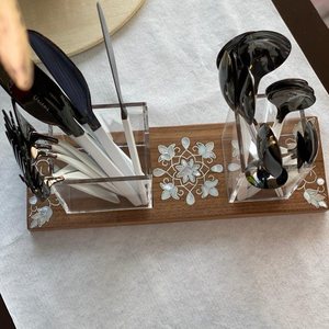 Acrylic spoon holder Box with Mother of Pearl Inlay Custom Luxury Gift for Ramadan Eid Festive Table Display Modern Handmade - Product Image 2