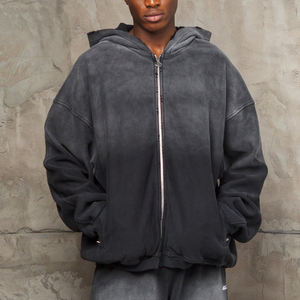 Wholesale Printing Cut Edge Custom Oversized Raw Hem Sunfade Hoodie for Men - Product Image 1