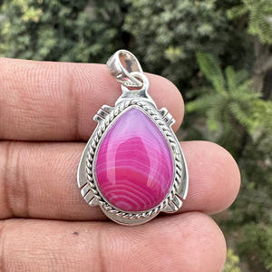 Pendentif en agate rayée du Botswana rose, argent sterling 925, fait à la main, pierre précieuse naturelle, bijoux en gros, serti en bélière, cadeau, fête - Product Image 5
