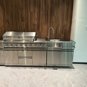 Isla de Barbacoa Modular de Acero Inoxidable 304 de Primera Calidad con 8 Quemadores y Ruedas, Diseño Moderno, Mueble de Cocina para Exteriores - Product Image 2