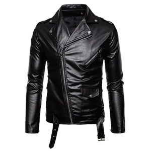 Veste en cuir PU de moto à fermeture éclair diagonale pour hommes, manteau nouveau blanc et noir, tissu en toile à revers décontracté - Product Image 1