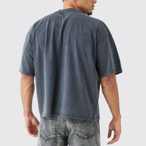 Camiseta de algodón 100% de gran tamaño para hombre, ropa de calle de manga corta holgada de peso pesado con logotipo personalizado, estampado de tela de estambre - Product Image 2