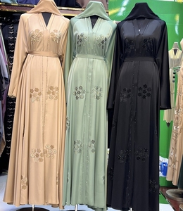 Best Selling Kaftan Abaya Handmade Turkish Floor Length Long Sleeve V Neck Polyester Regular Fit Casual Evening Party Flared - Product Image 6