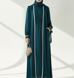 Abaya élégante avec ceinture, design avec de magnifiques broderies en dentelle, hijab assorti, meilleur design d'abaya 2026, utilisation au bureau, fête de famille - Product Image 2
