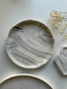 new arrival Onyx look resin round tray solid faux stone serving plate decorative coaster platter vanity <b>organiser</b> - Product Image 6