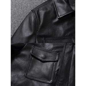 Chaqueta de Cuero Ligera para Hombre, Estilo Motero y Biker, con Capucha, Cómoda y a la Moda, de Piel de Vaca y Lona - Product Image 5