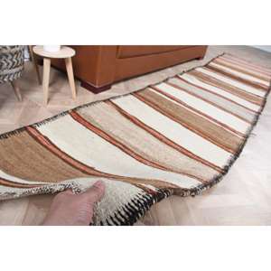 Alfombra Turca de 2.6x12.1 pies, Alfombra Vintage, Alfombra Herki con Bordes Marrones - Product Image 3