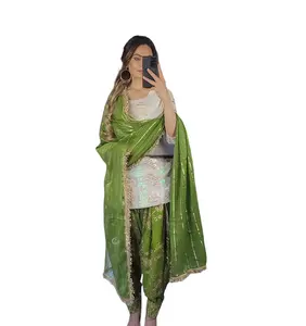 بدلة باكستانية مع بنط على طراز دهيتي ، ملابس هندية تقليدية للنساء