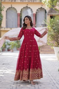 Vestido de seda de diseñador Premium para mujer para adultos, traje de boda y fiesta con lentejuelas bordadas Zari - Product Image 4
