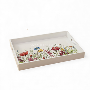 Plateau en laque florale fait à la main, motif floral décoratif pour servir de la nourriture, présentation de table et décoration de la maison en provenance du Vietnam - Product Image 3