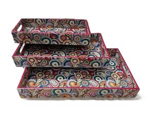 Plateau de service de forme rectangulaire de conception de luxe avec la conception imprimée d'émail là-dessus faite de plateau d'utilisation de vaisselle en bois nouveauté - Product Image 6