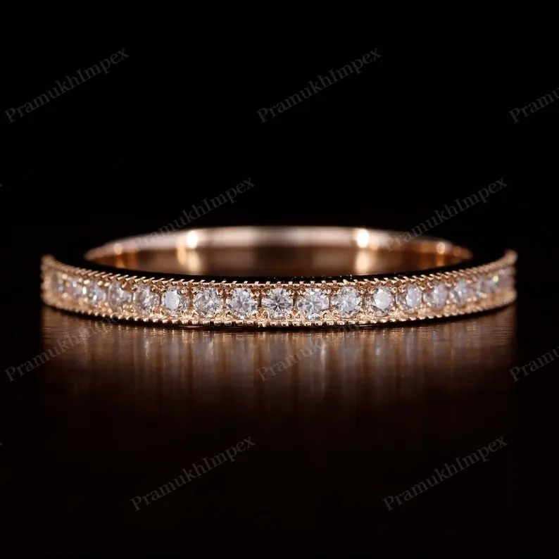 Meilleure vente Trendy fine women jewelry 10K Rose Gold High Quality Vintage Wedding Band Round Lab Grown Diamond Ring Manufacturer