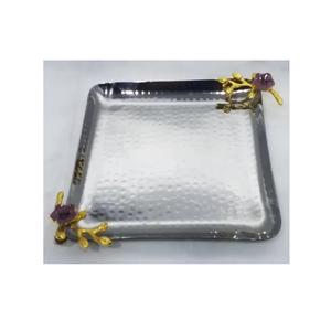 Bandeja de servicio hecha a mano con color plateado para el hogar y la cocina, bandeja de servicio de comida de tamaño personalizado con esmalte para restaurante - Product Image 5