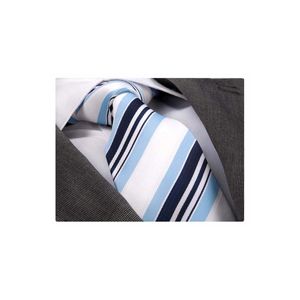 Corbata Blanca Clásica con Rayas Azul Marino para Hombre, Talla Única para Adultos - Product Image 1
