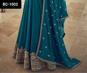 Vêtements ethniques indiens Pure Chinnon Soie avec broderie lourde Zari Dori Séquence Travail et manches Prêt à porter Robes Anarkali - Product Image 4