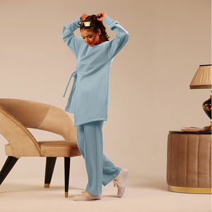 Wholesale <b>Modest</b> Co-Ord Women Casual <b>Modest</b> Two Piece Set Longline Tunic <b>Pants</b> Relaxed Fit Everyday Comfort - Product Image 2