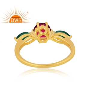 Anillo de piedras preciosas de Esmeralda y rubí natural chapado en oro de 18 quilates de plata de ley 925, fabricante de joyería fina Demi - Product Image 2