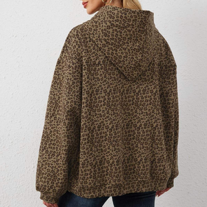 Sudadera con Capucha de Felpa 100% Algodón, Estampado de Leopardo Personalizado OEM, Manga Larga, Estilo Vintage, Impresión DTG, Corte Regular, Cierre de Cremallera, Transpirable para Invierno - Product Image 4