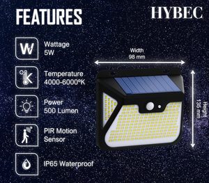 HYBEC-lampada solare esterna con sensore di movimento, luce solare automatica per giardino, terrazza o parete 5W - Product Image 2
