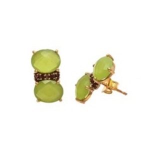 Pendientes de plata de ley 925 con gema de calcedonia y granate, pendientes con forma ovalada, color verde marino - Product Image 1