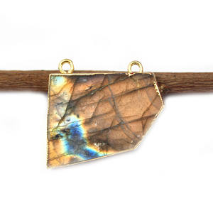 Double Bail Collier Making Connector Gold Galvanoplastie Natural Labradorite Slab Gemstone DIY Jewelry Finding Components Bulk - Product Image 3