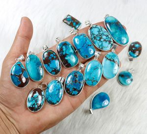 Magnesita turquesa piedra preciosa colgante bisel plateado colgante mezcla forma colgante venta al por mayor turquesa collar joyería - Product Image 1