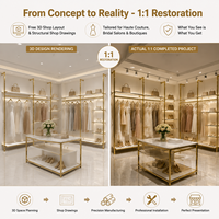 Support mural de présentation de vêtements en acier inoxydable doré sur mesure, robuste, avec éclairage LED, pour boutique de détail - Vente en gros