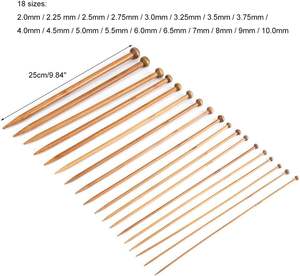 36 aiguilles à tricoter en bambou à pointe unique, 18 tailles de 2,0 mm à 10,0 mm, aiguilles à tricoter en bois de sheesham - Product Image 2