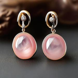 ต่างหูห้อยชุบทองทันสมัยสำหรับผู้หญิงอัญมณีกุหลาบสีชมพูธรรมชาติที่ทันสมัยพร้อมเพชรเครื่องประดับสำหรับงานแต่งงานที่เหมาะสม - Product Image 6